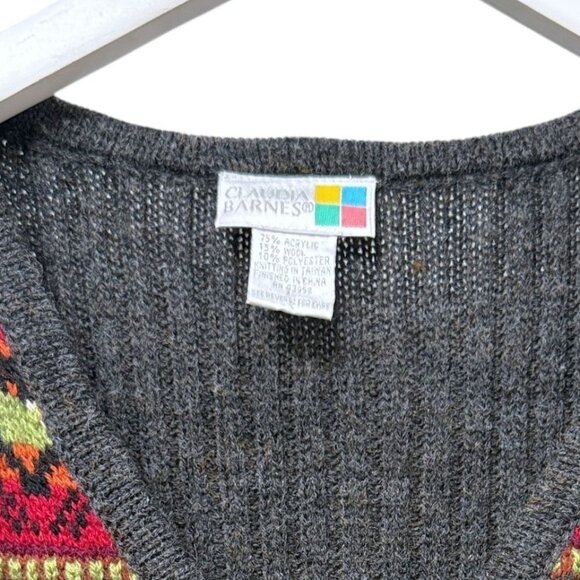 Claudia Barnes Sweater Vest Large Fair Isle Wool Blend Red Gray Womens Vintage - Picture 7 of 7